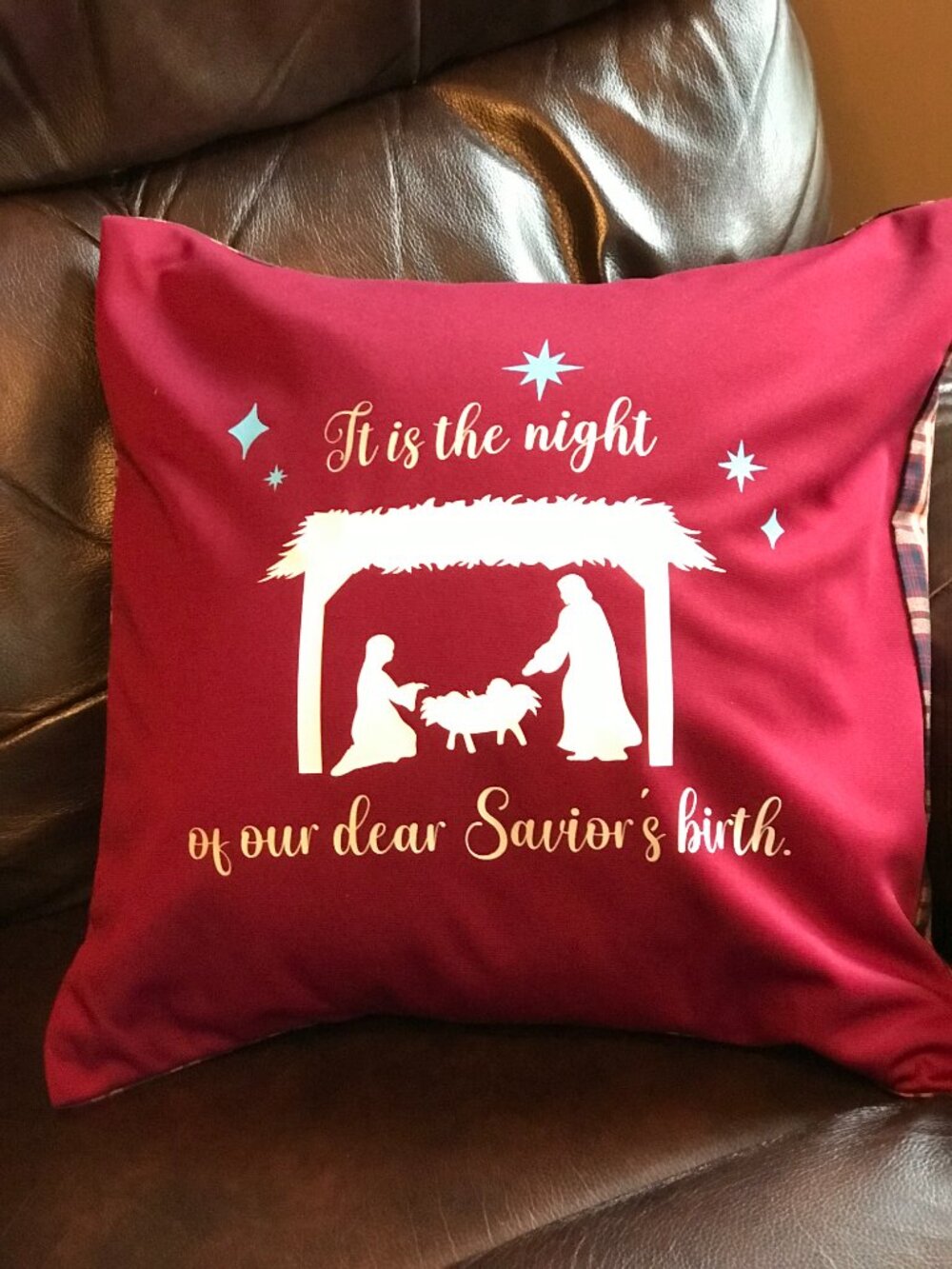 Christmas Nativity Pillow Cover, Handmade Holiday Décor It is the Night 18 x 18